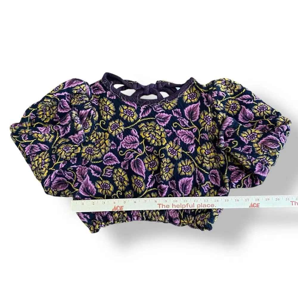 Free People No Ordinary Black Floral Reversible‎ Top Womens Size S Purple Black